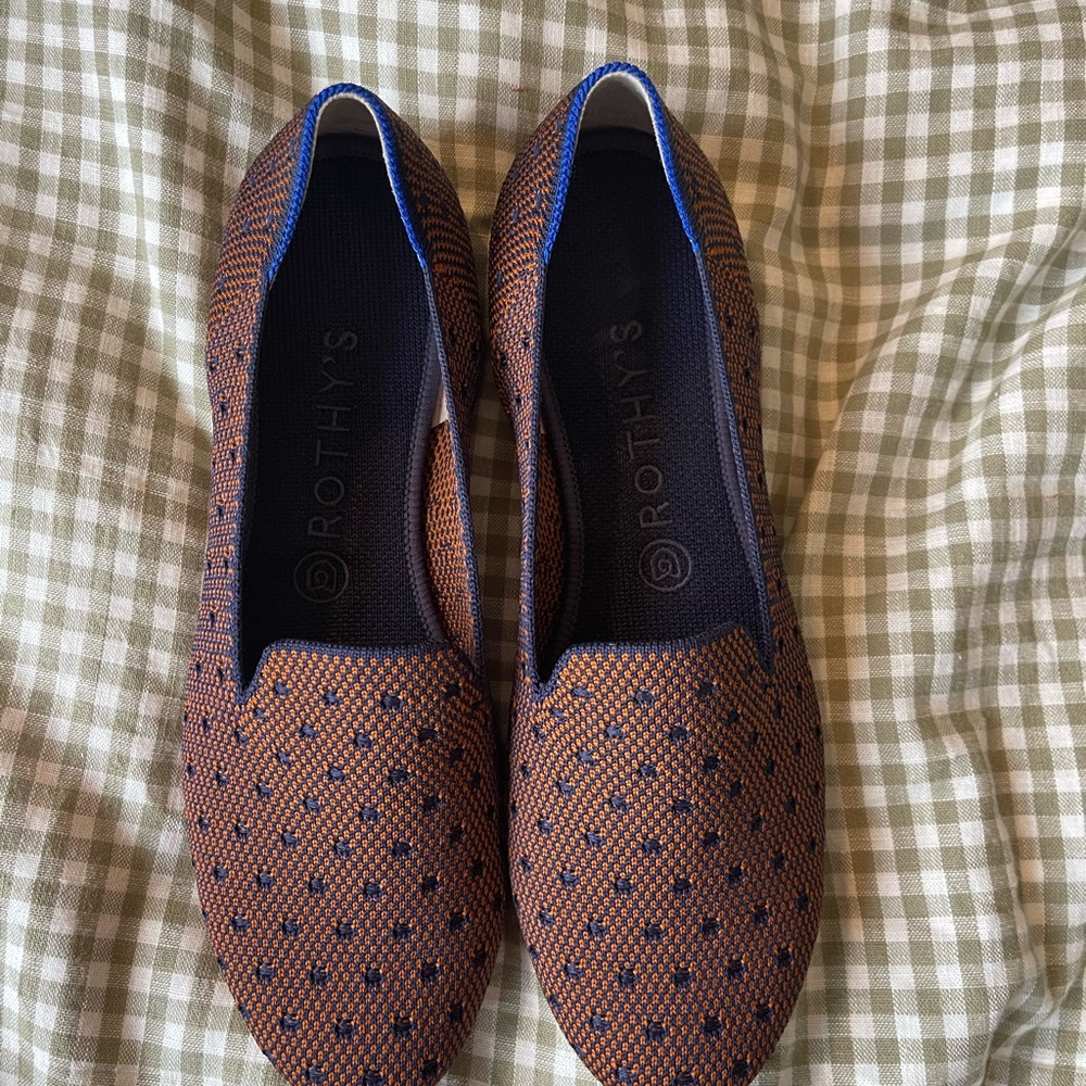 Rothy's Brown and Blue Flats with Classic Design